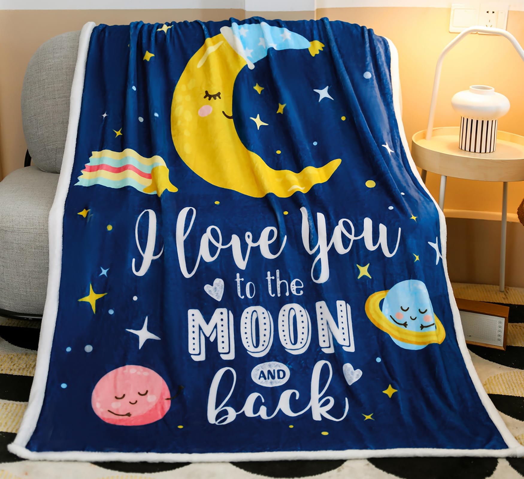 Zevrez I Love You To The Moon And Back Blanket, Soft Cute Kids Throw Blanket Birthday Gift For Girls Boys Adults Flannel Fleece