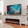 BVIUNTWO Farmhouse TV Stand with Fireplace for TVs Up to 100 Inch,Entertainment Center with 60  Electric Fireplace,98  TV Consol