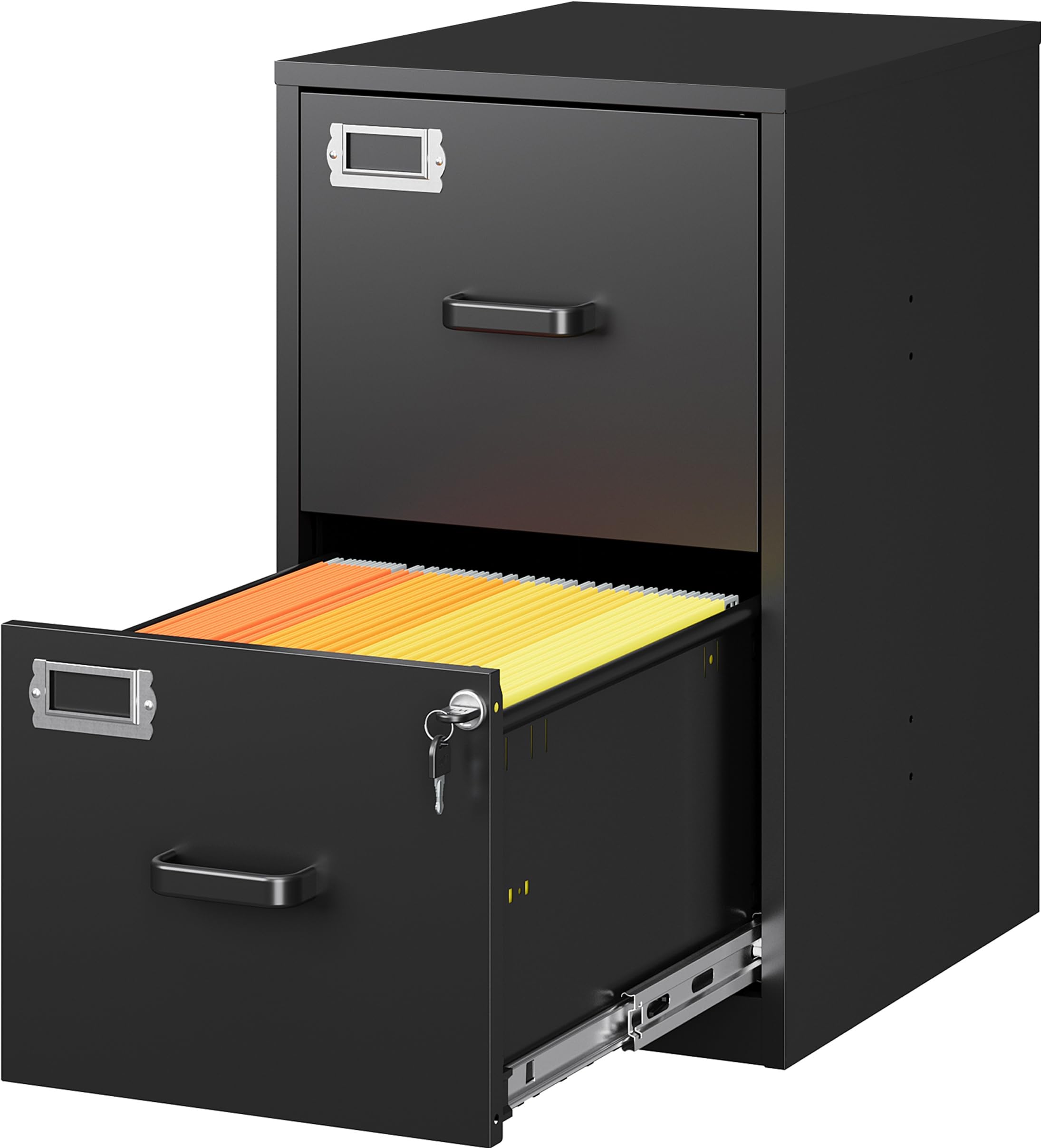 SISESOL 2 Drawer File Cabinet with Lock,Narrow Vertical Filing Cabinet,Under Desk File Cabinets,Black Metal File Cabinets for Ho