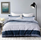 Sleepbella Comforter Twin Size, 600 Thread Count Cotton White And Navy Striped Patchwork Reversible Pattern Reversible Blue Comf