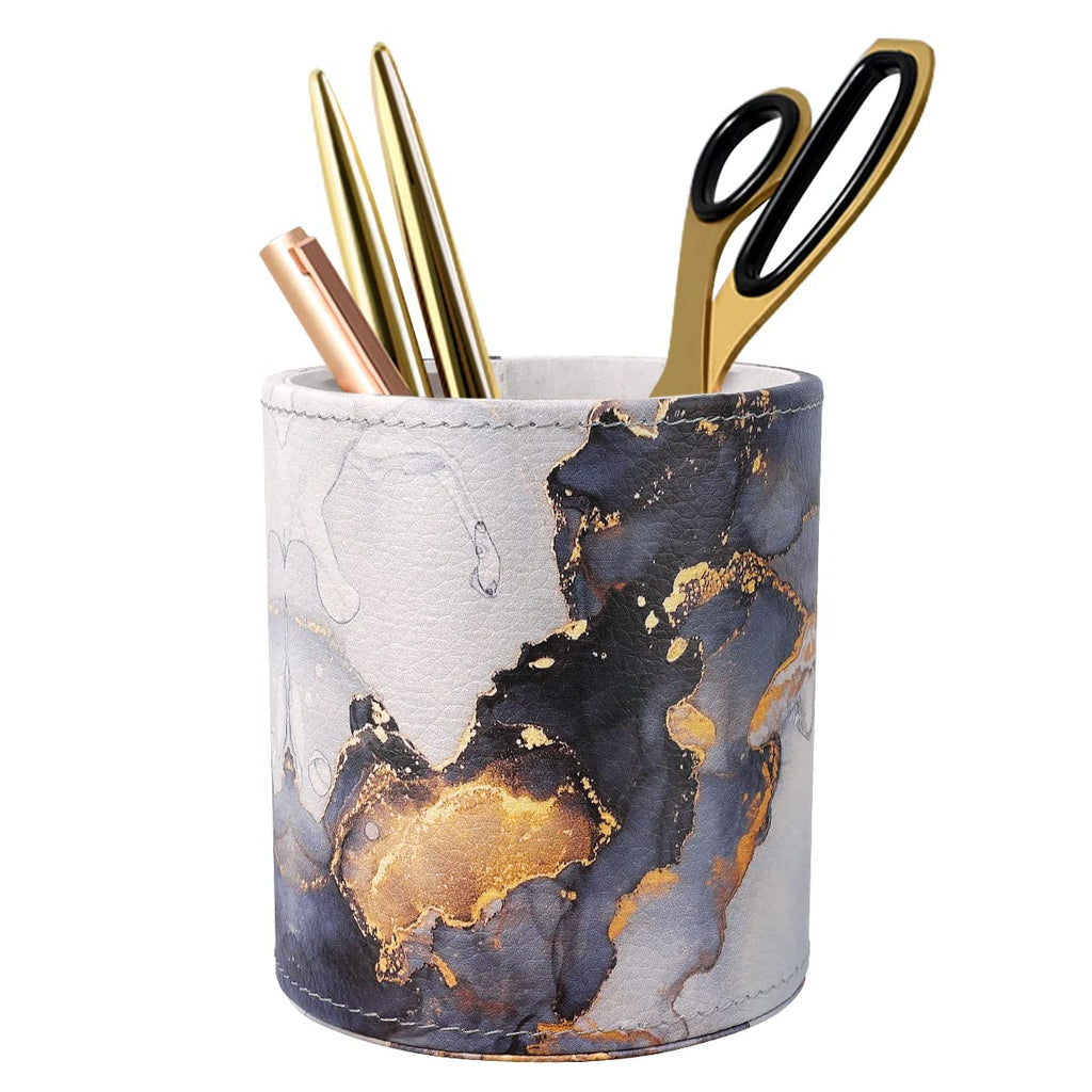 Waveyu Marble Pen Holder For Desk, Pencil Organizer Office Decor, Makeup Brush Holder Large Pu Leather Multi-Functional Organize