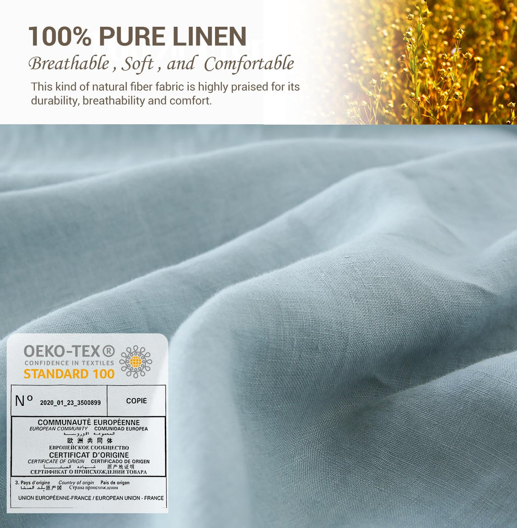 Simple&Opulence 100% French Linen Pillowcase Queen Size-Set Of 2- Washed Solid Color Pillow Cases Embroidered -Soft And Durable (Dusty Blue, 20''X30'')