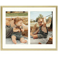 Golden State Art, 8.5X11 Gold Aluminum Collage Frame, Displays Two 5x7 Pictures with Mat or One 8.5 X 11 Photo Without Mat, Real
