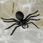 Black Big Plastic Spider & Polyester Web (7.5'' X 6.25'') - 1 Set - Realistic Design, Perfect Decoration For Halloween, Haunted