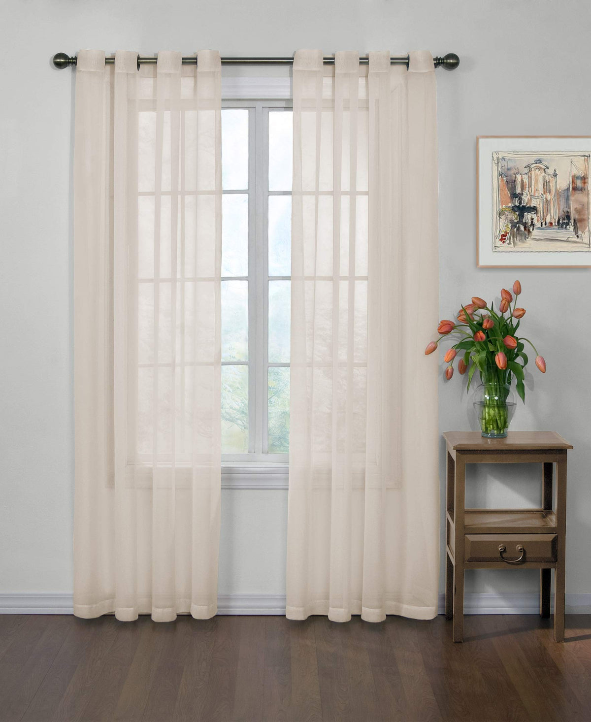 CurtainFresh Odor Neutralizing Sheer Voile Grommet Window Curtain for Bedroom or Living Room (1 Panel), 59 in x 120 in, Ivory