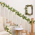 Dolicer 2Pcs 13Ft Artificial Eucalyptus Garlands With Flowers - 8 Camellias, Faux Floral Greenery Garlands Fake Flowers Vines Fo