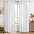 MIULEE Faux Linen Curtains 84 Inch Length 2 Panels Natural White Semi Sheer Curtain with Back Tab Rod Pocket, Light Filtering Wi