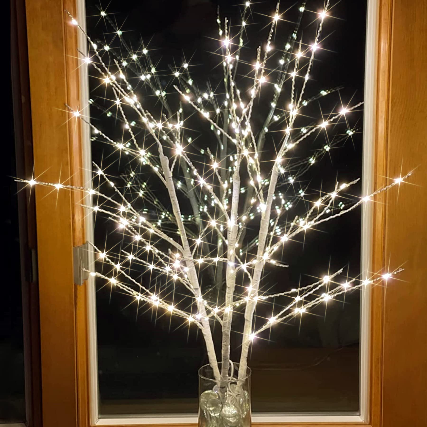 Bexdir Lighted Birch White Branches for Vase 33IN 180LED with Timer Plug in, Artificial Tree White Birch Twig for Christmas Home