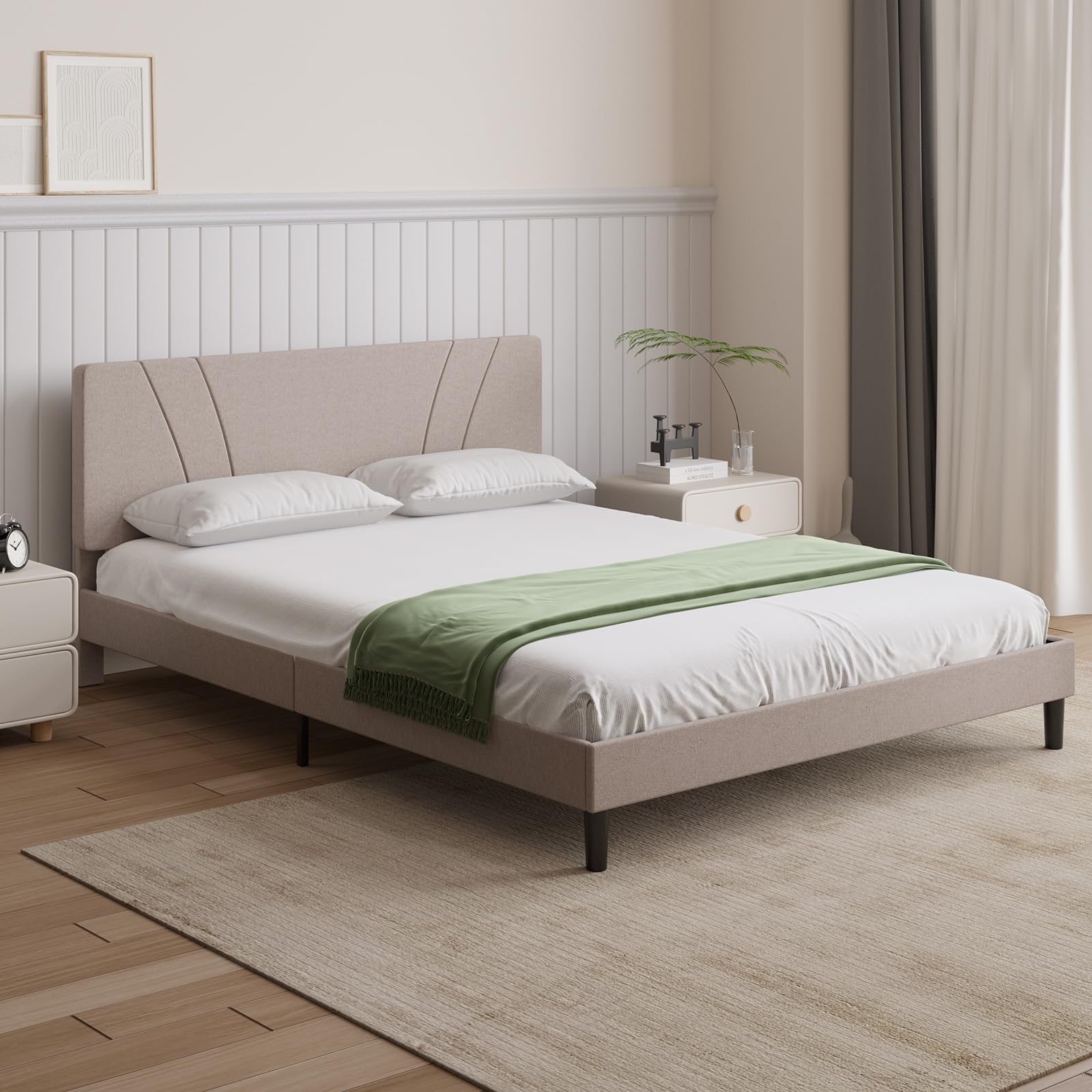 Novilla Queen Size Platform Bed Frame with Adjustable Headboard Upholstered Bed Frame Queen No Box Spring Needed, Noise Free, Ea