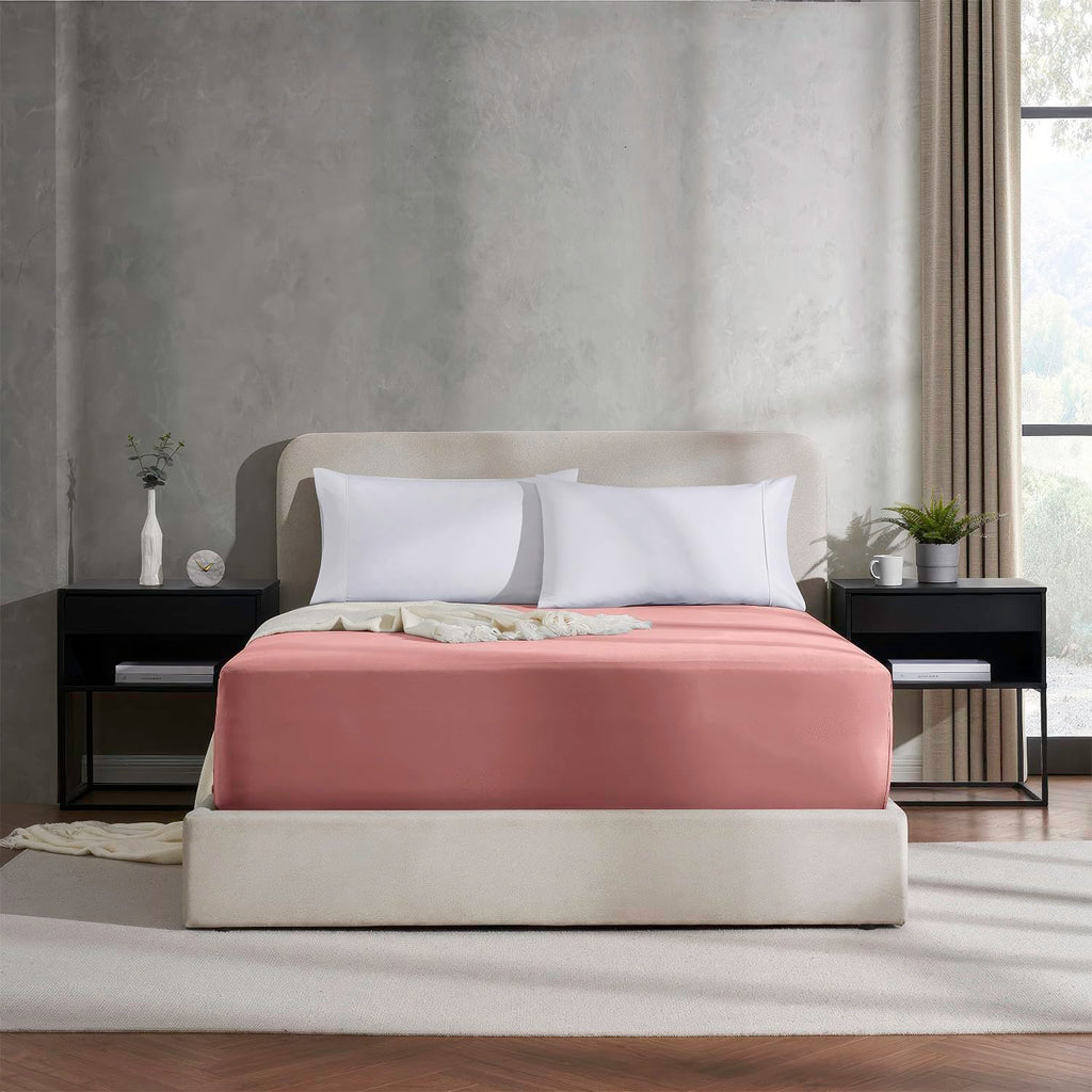 Nestl Pink Queen Size Fitted Sheet, Extra Deep Pocket, 1800 Microfiber, Ultra Soft - Fits Up To 24 Inch Mattress