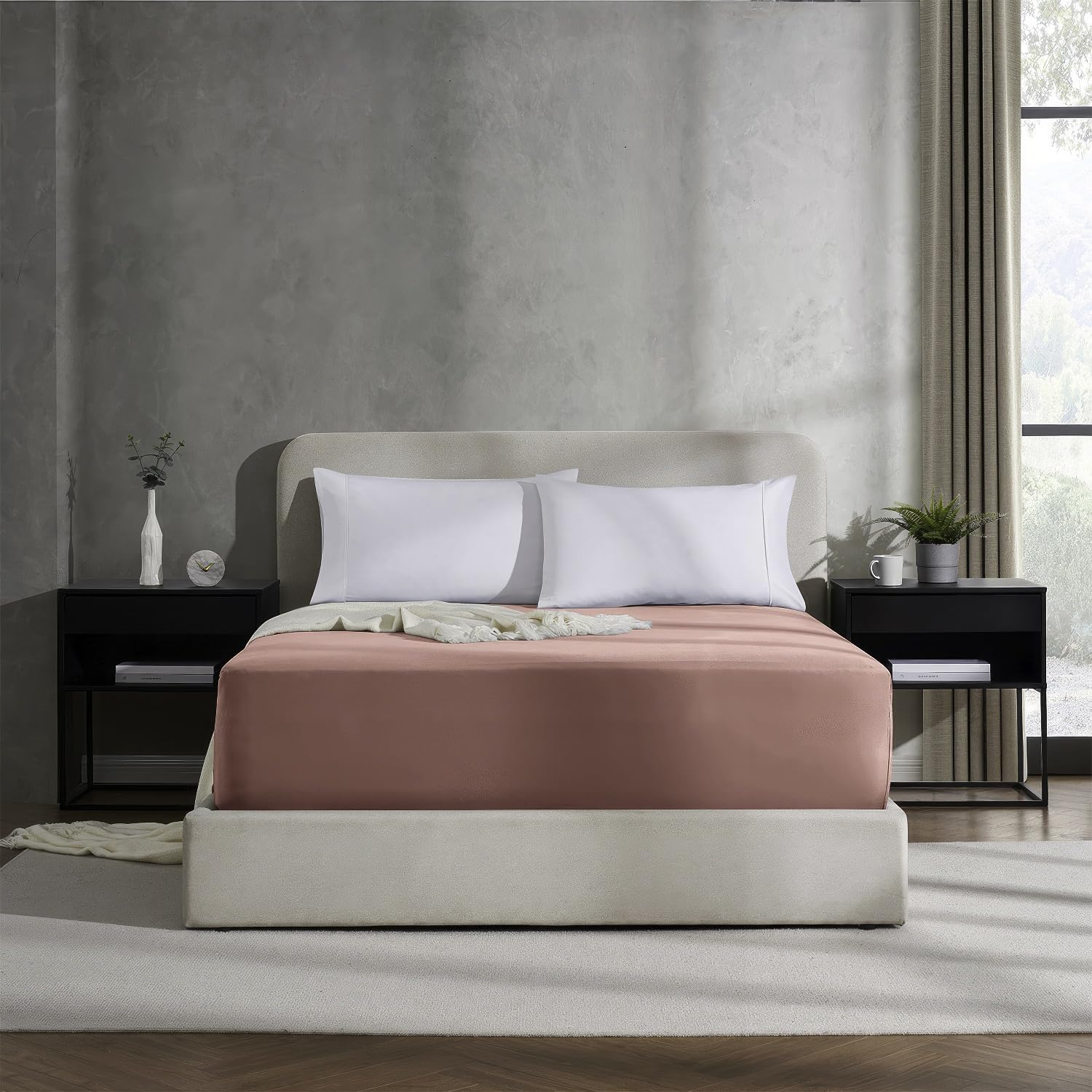 Nestl Pink Queen Size Fitted Sheet, Extra Deep Pocket, 1800 Microfiber, Ultra Soft - Fits Up To 24 Inch Mattress