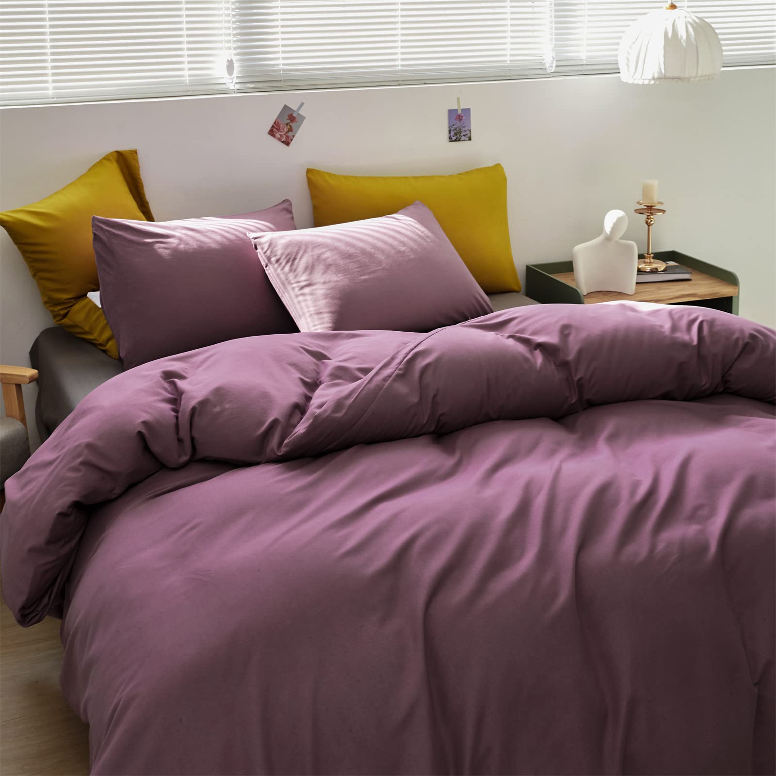 Clothknow Purple Comforter Set California King 3Pcs Dusty Purple Bedding Comforter Sets Pale Mauve Comforter Soft Purple Comfort