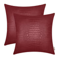 BRAWARM Faux Leather Pillow Covers 16 X 16 Inches, Deep Red Leather Pillow Covers Pack of 2, Crocodile Leather Decorative Throw 