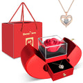 Preserved Flower Red Rose with Heart Necklace, Gift for Mom, Girlfriend, Women, Wife, Grandma on Christmas, Valentines Day, Mot