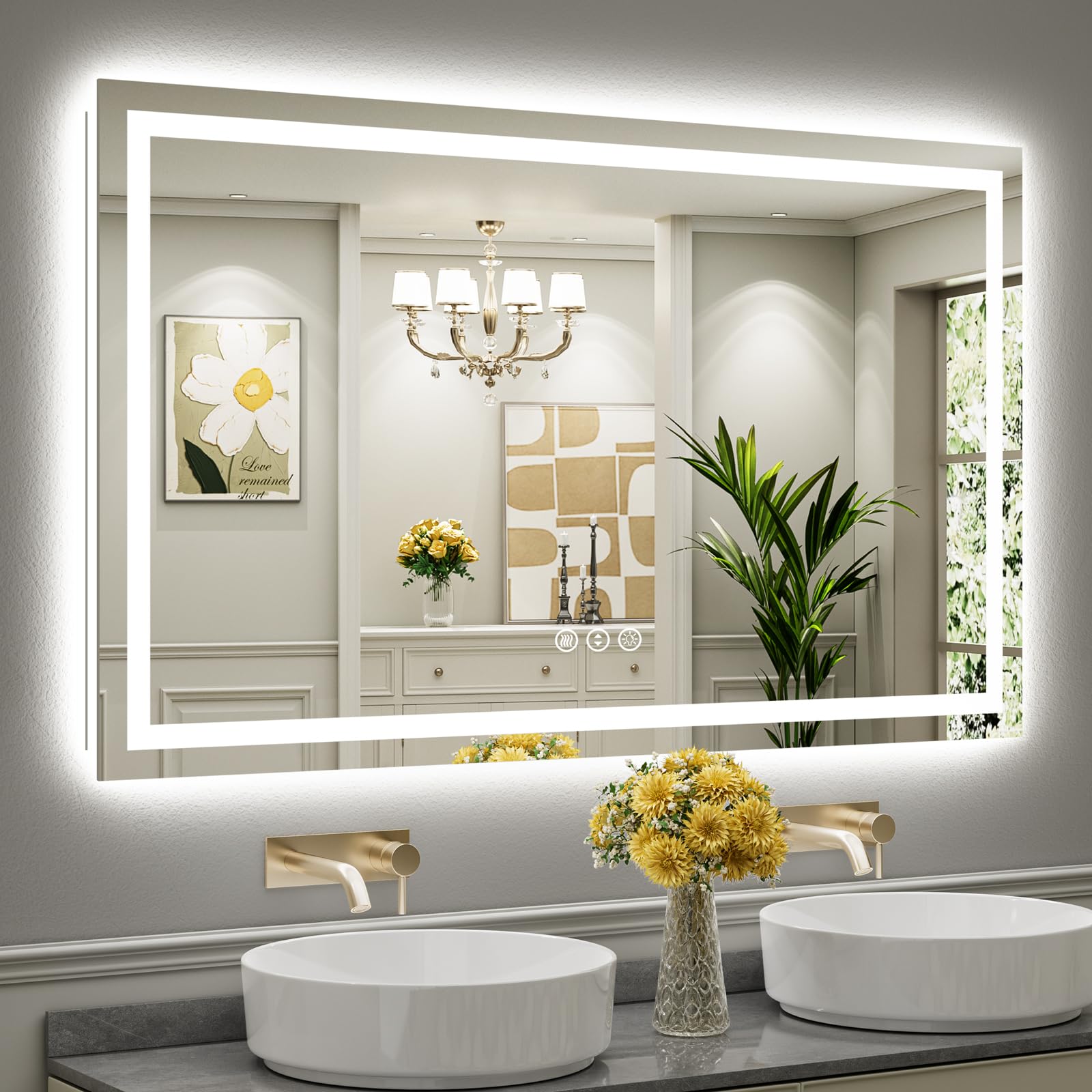 60x36 LED Bathroom Mirror with Lights, Backlit & Front Lit, Anti-Fog Lighted Bathroom Vanity Mirror for Wall, Memory Function, D