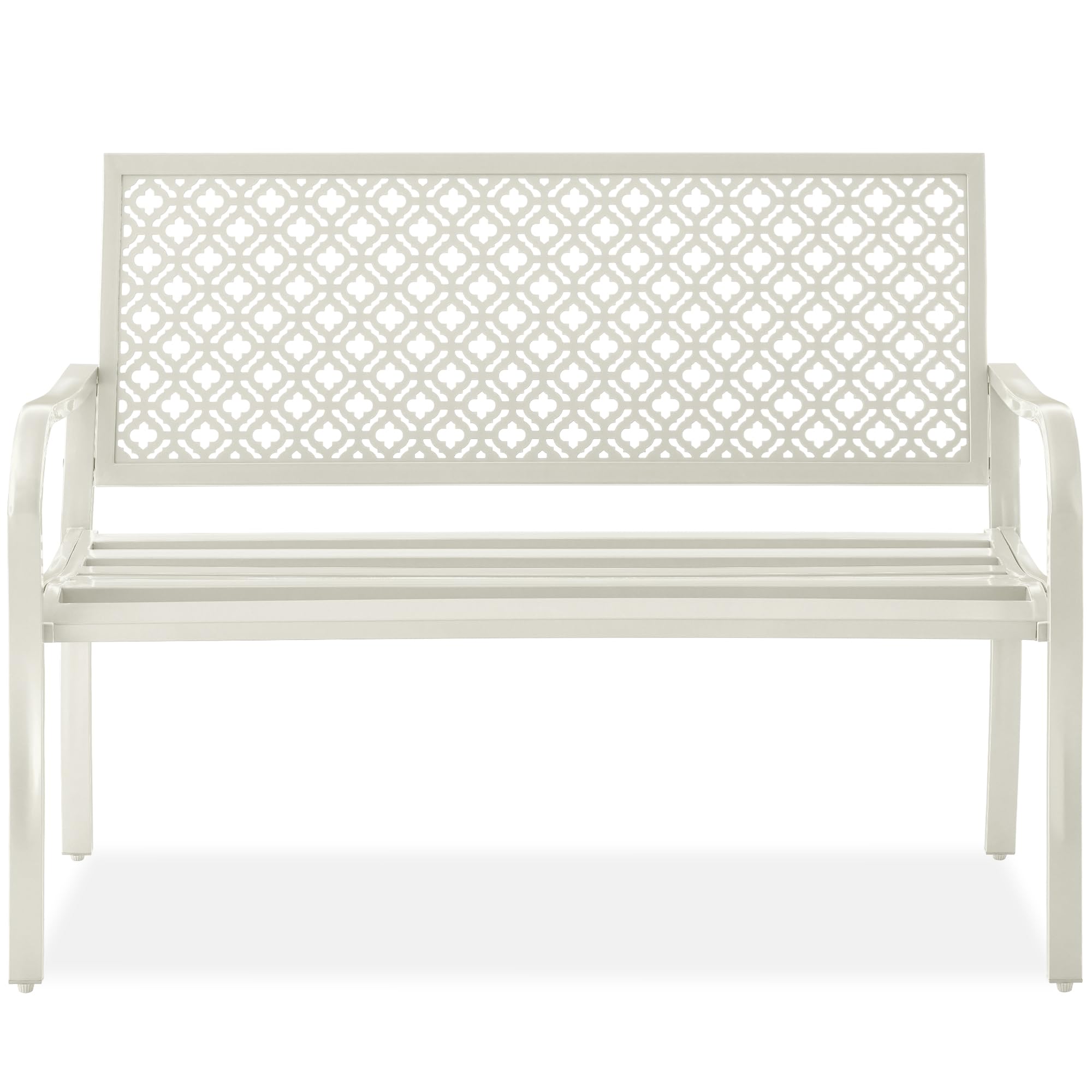 Best Choice Products Outdoor Bench 2-Person Metal Steel Benches Furniture for Garden, Patio, Porch, Entryway w/Geometric Backres