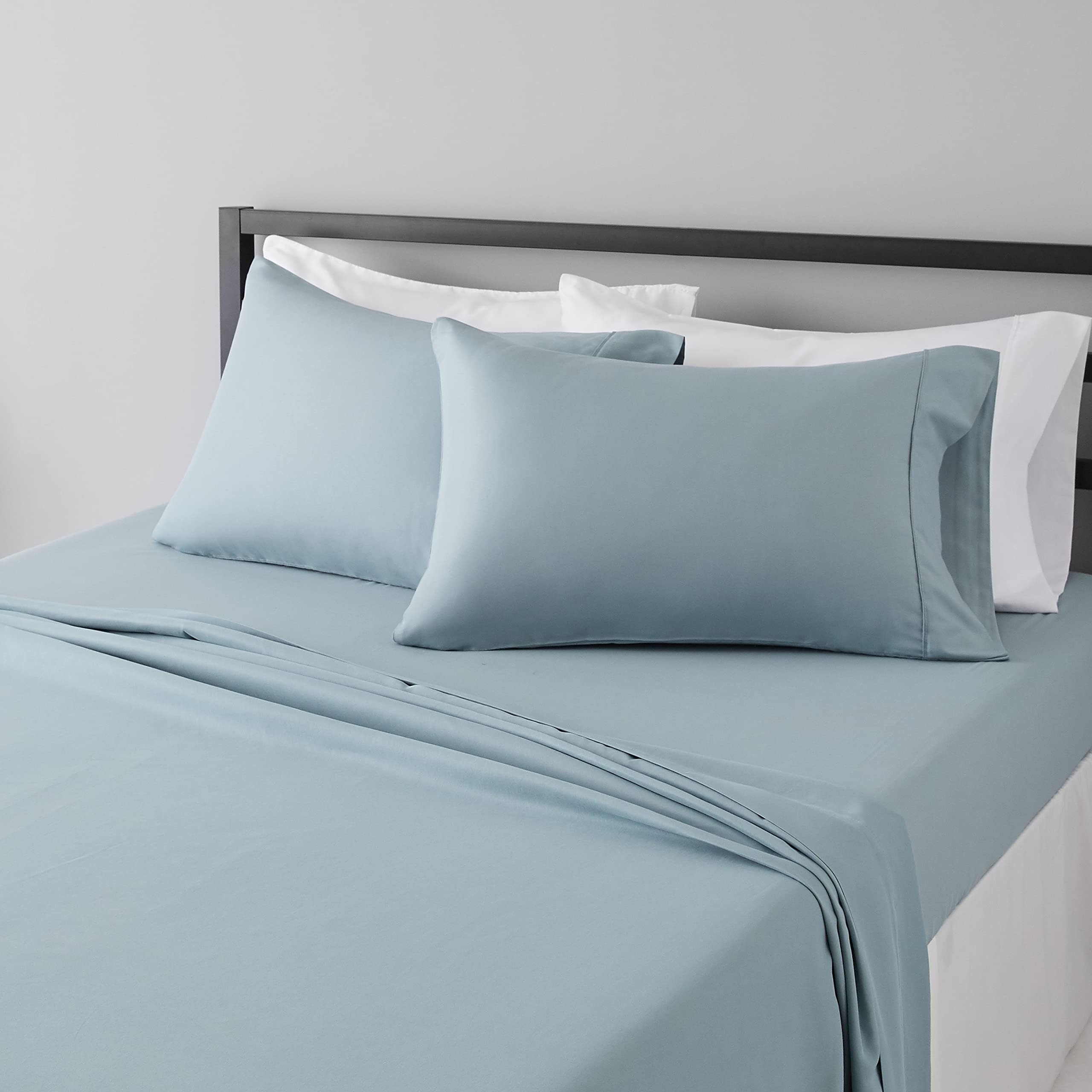 Amazon Basics Microfiber Sheet Set, 14 Deep Pockets, Pack of 4 (16 Pieces), Full, Spa Blue, Solid