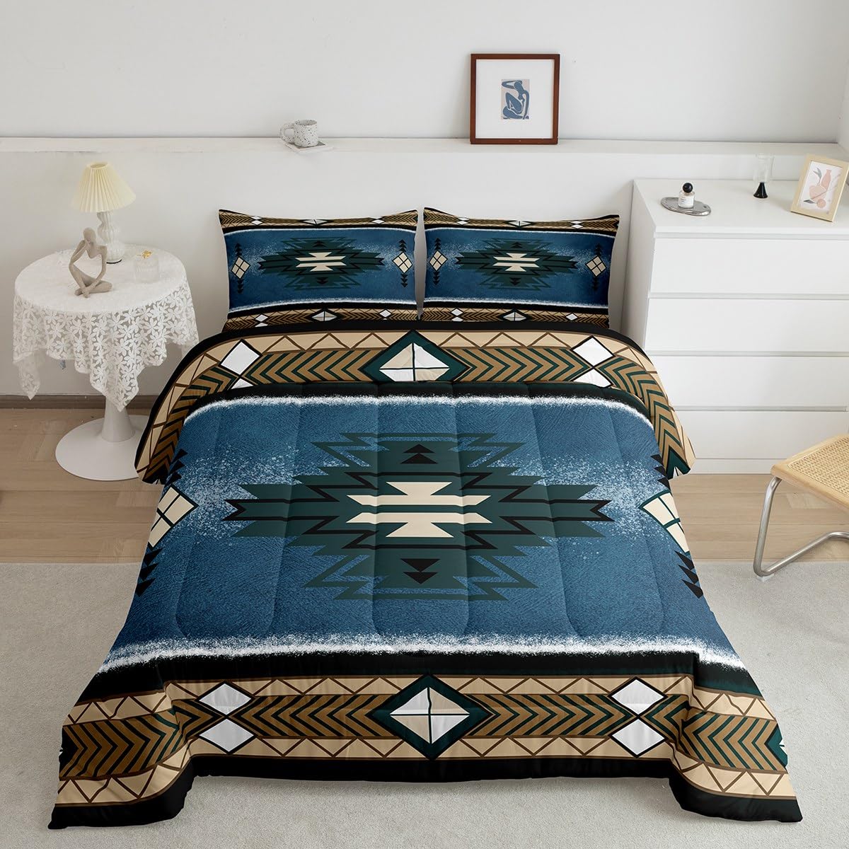 Manfei Aztec Comforter Set Full Size, Native American Bedding Set 3Pcs For Kids Boys Girls Bedroom Decor, Retro Tribal Geometric