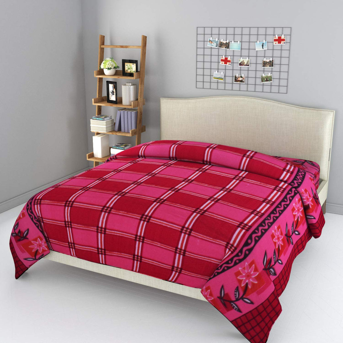 Fabture fleece Double Bed Razai Cover with Zipper  Pink, 90 x 100 inches