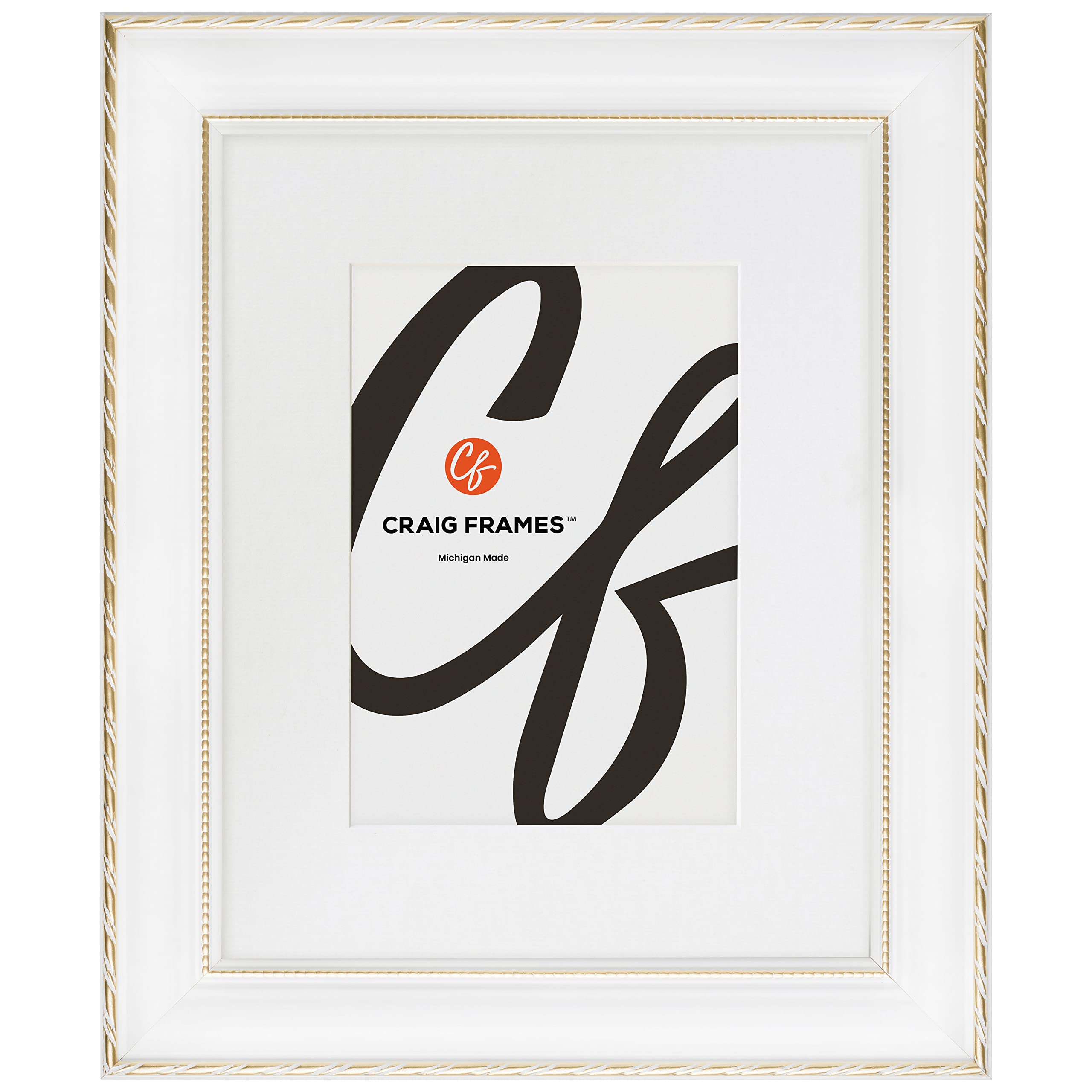 Craig Frames Victoria, 10x12 Picture Frame Matted for an 8x10 Photo, Ornate White and Gold
