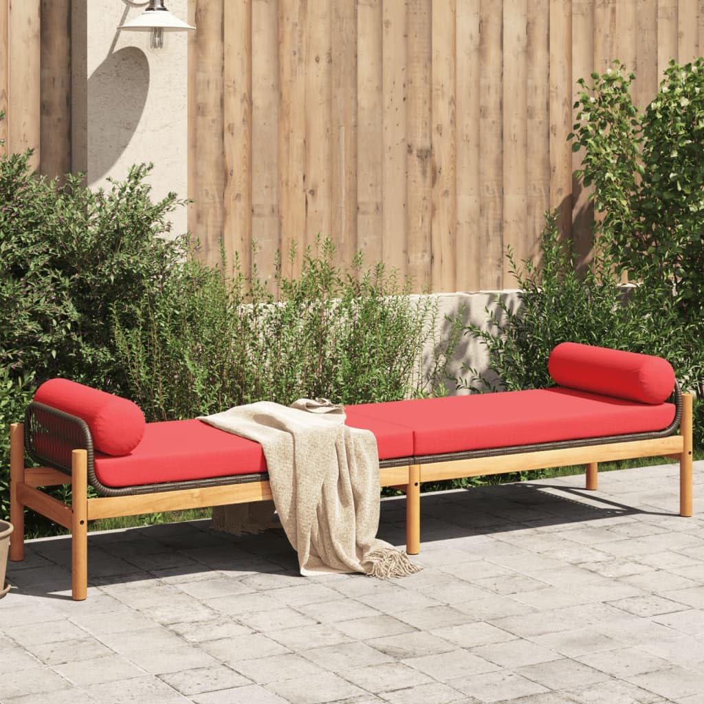 vidaXL Patio Bench with Cushion - Outdoor Loveseat, Brown Poly Rattan, Acacia, Weather-Resistant, 85" x 21.9" x 18.9"