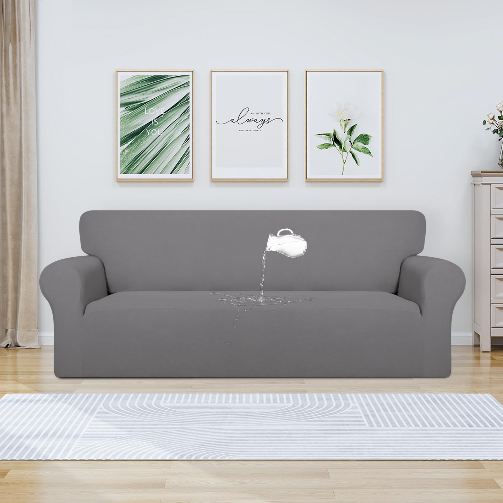 Purefit 100% Dual Waterproof Couch Cover Slipcovers For Couches And Sofas - Stretch Non Slip Fleece Sofa Covers Washable, Leakproof Furniture Protector For Kids, Pets, Dog (Sofa, Light Gray)