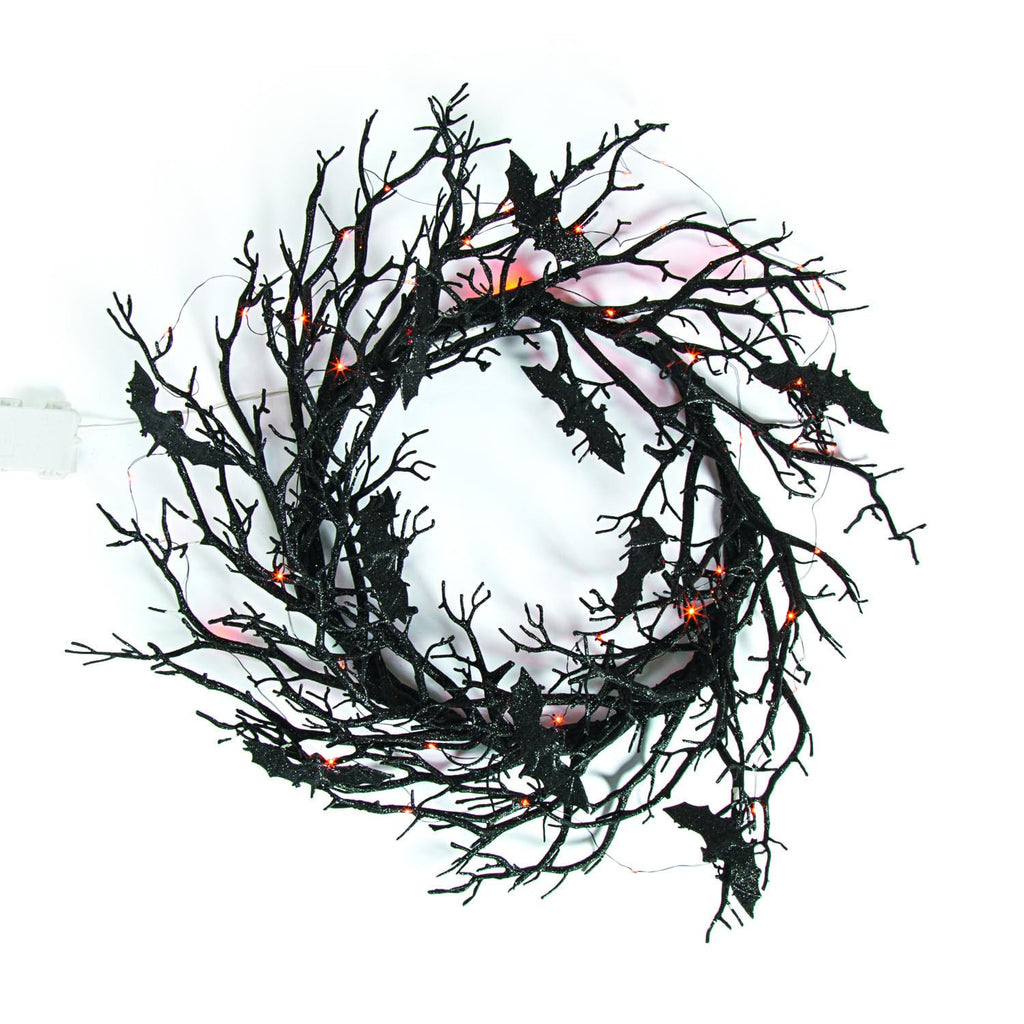 Fun Express Halloween 26'' Light Up Black Bat Plastic Wreath Decoration, Great For Halloween And Gothic Decor, Add Front Door, W