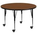 Flash Furniture Mobile 48 Round Oak HP Laminate Activity Table - Height Adjustable Short Legs