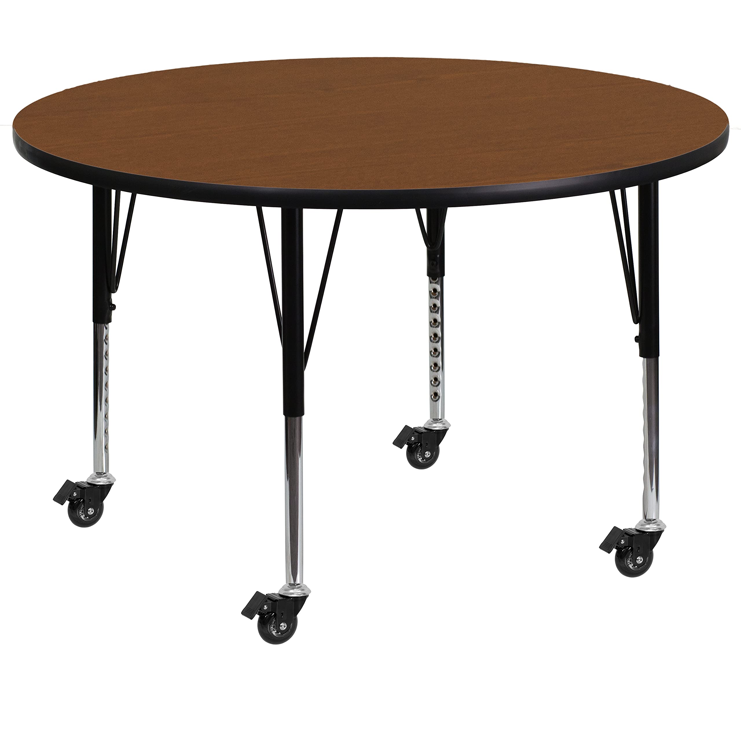 Flash Furniture Mobile 48 Round Oak HP Laminate Activity Table - Height Adjustable Short Legs