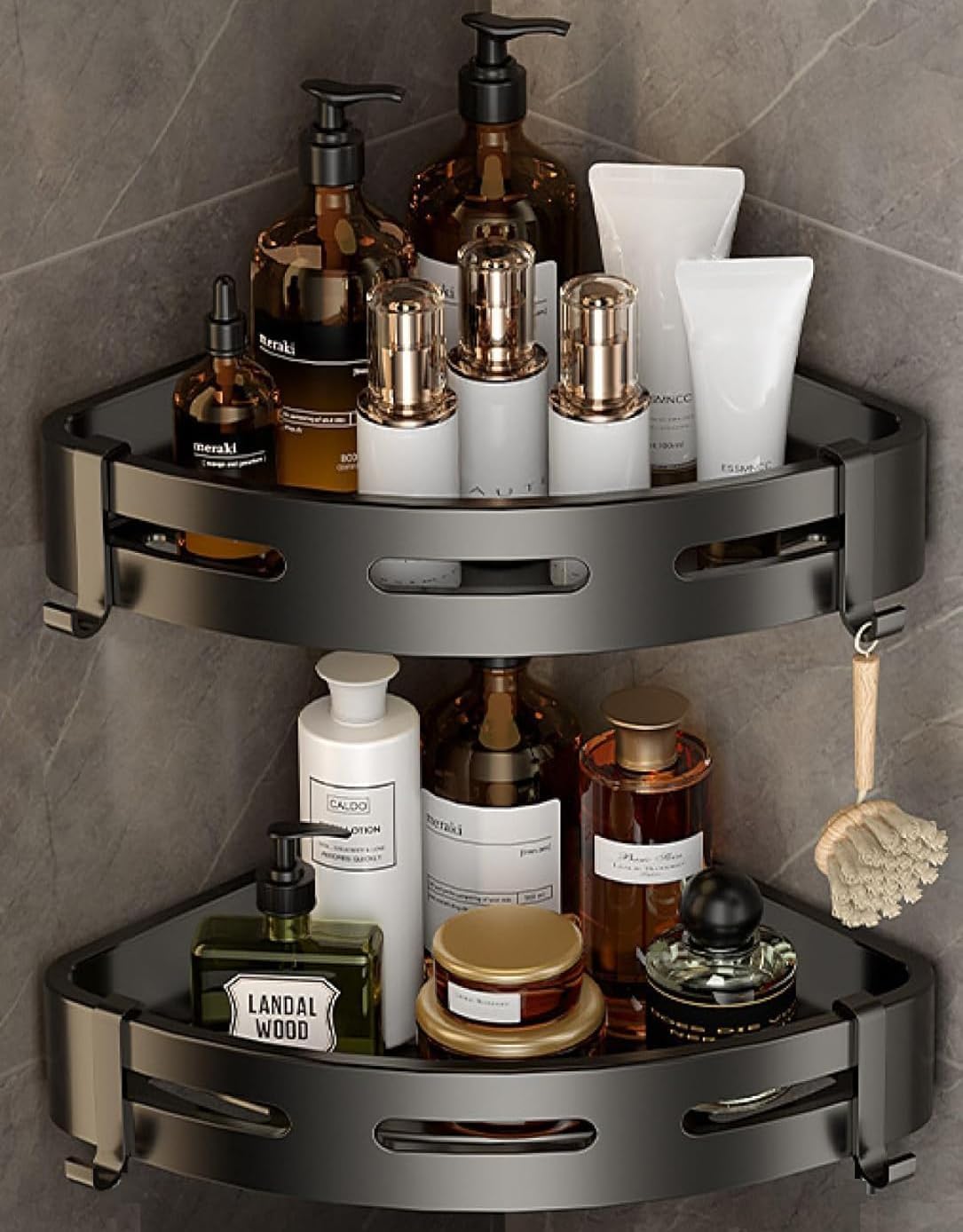 Saudeep India Pack Of 2 Aluminium Bathroom Organiser | Self Adhesive Bathroom Wall Mounted Corner Shelf | Multipurpose Bathroom 
