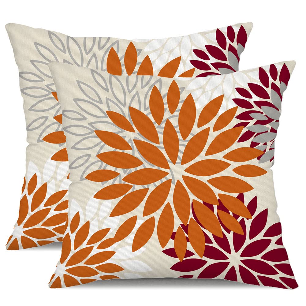 Dfxsz Orange Wine Red Flower Pillow Covers 18X18 Inch Set Of 2 Outdoor Throw Pillows Outdoor Waterproof Decor For Living Room So