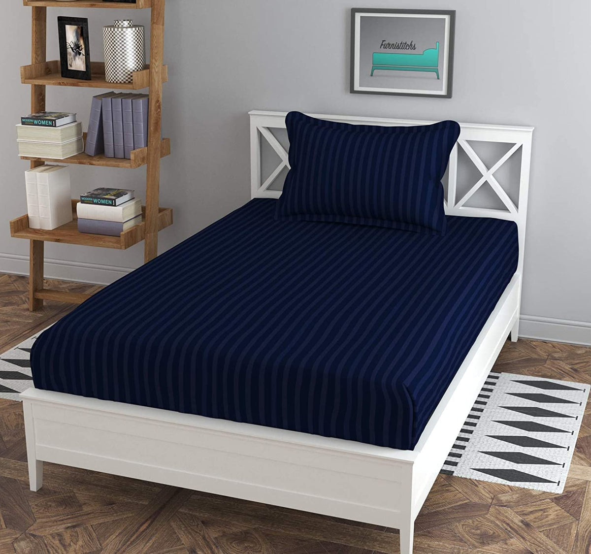 Castiqa Stripes Pattern Satin Fabric 200TC Single Bed Bedsheet Size60x90inch with 1Pillow Cover18x28inch (Blue)