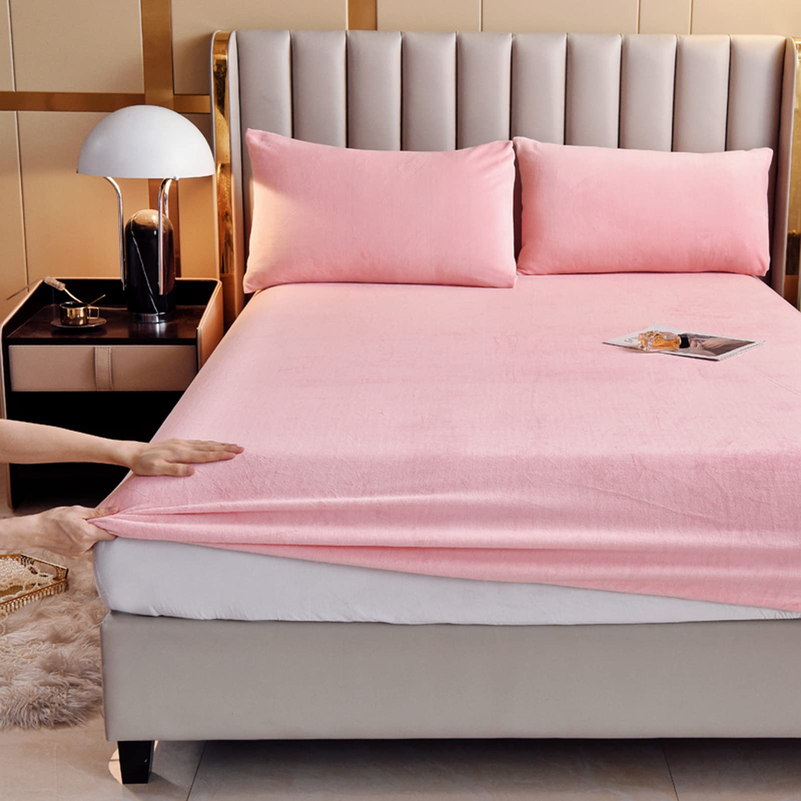 Velvet Fitted Sheet Full Size,Fleece Plush Bed Sheet Mattress Protector Cover With 15' Deep Pocket Warm Fuzzy Bottom Sheet (Not