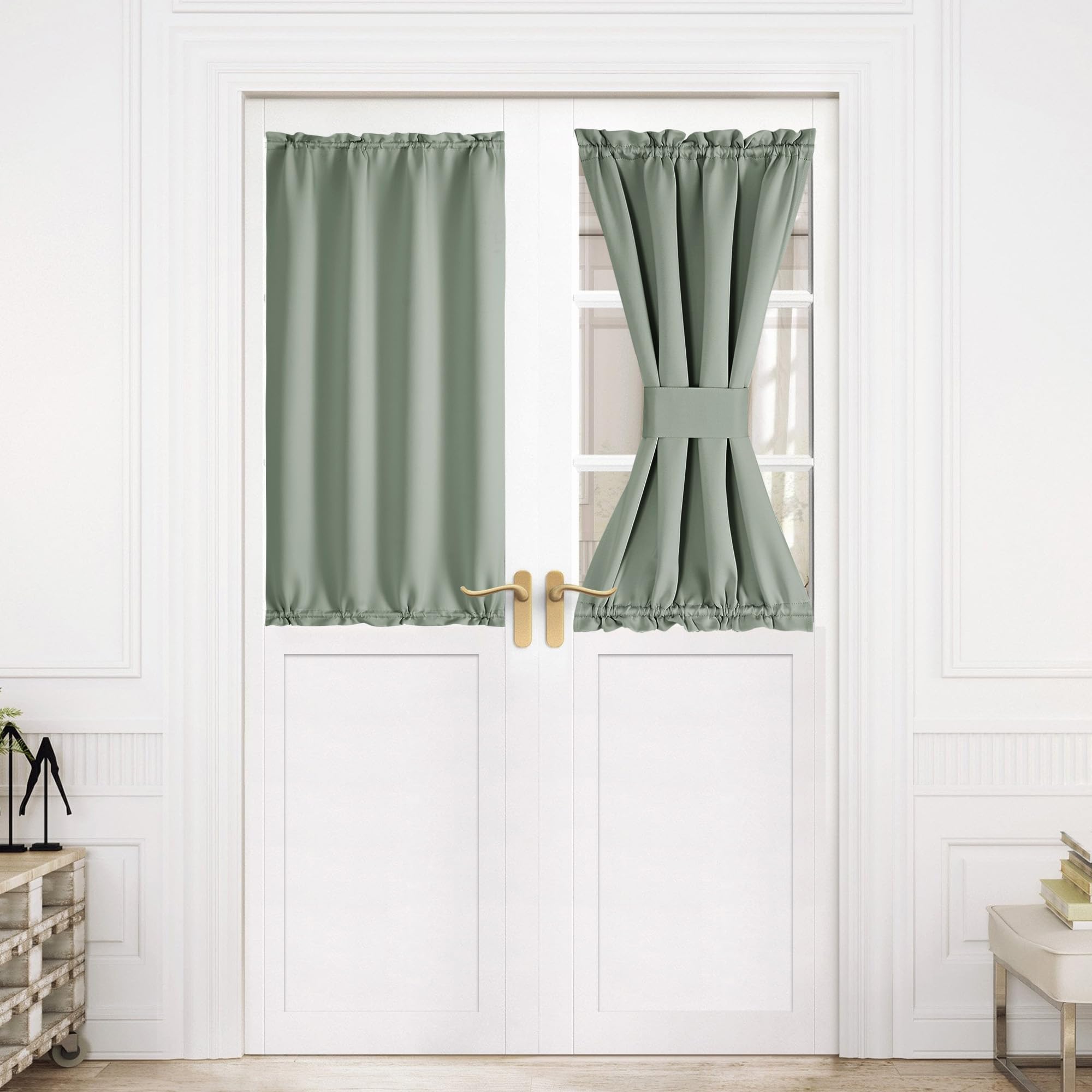 NICETOWN French Door Curtain for Door Window, Rod Pocket Thermal Short Curtain for Glass Patio Kitchen Christmas Window, 30 X 40