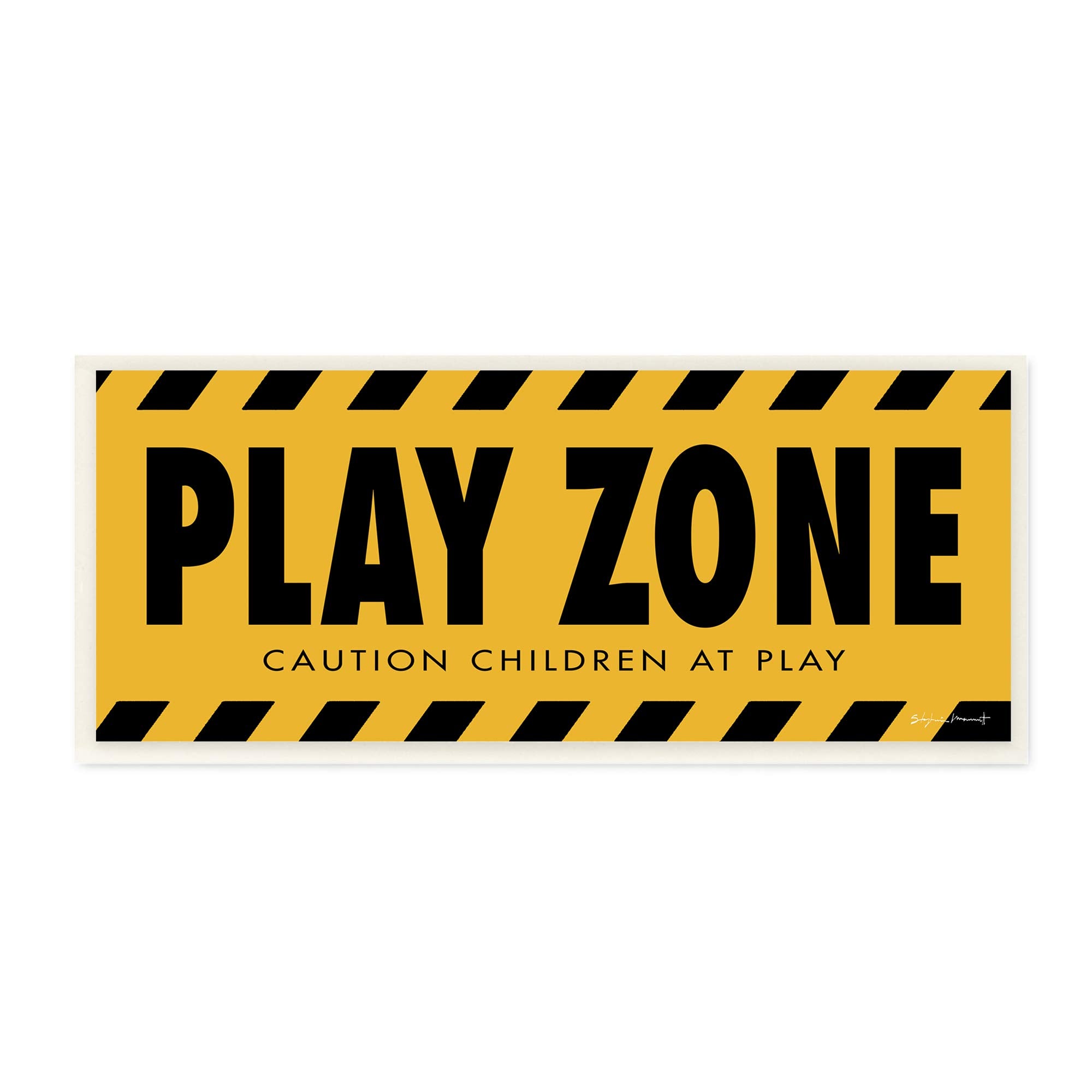 Stupell Industries Play Zone Caution Children Construction Sign Yellow Black, Designed by Stephanie Workman Marrott Wall Plaque,