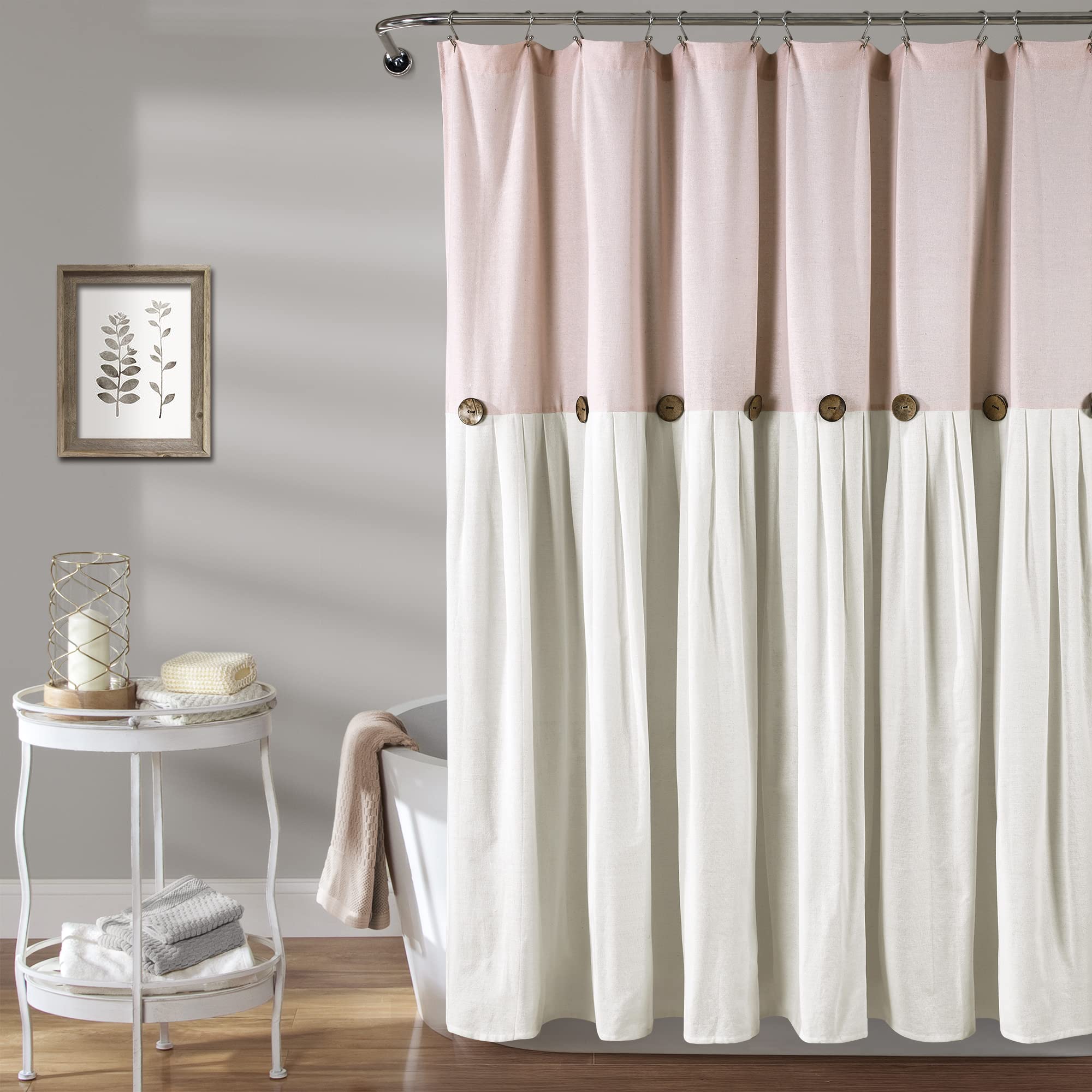 Lush Decor Linen Button Shower Curtain, 72'' X 72'', Blush & White