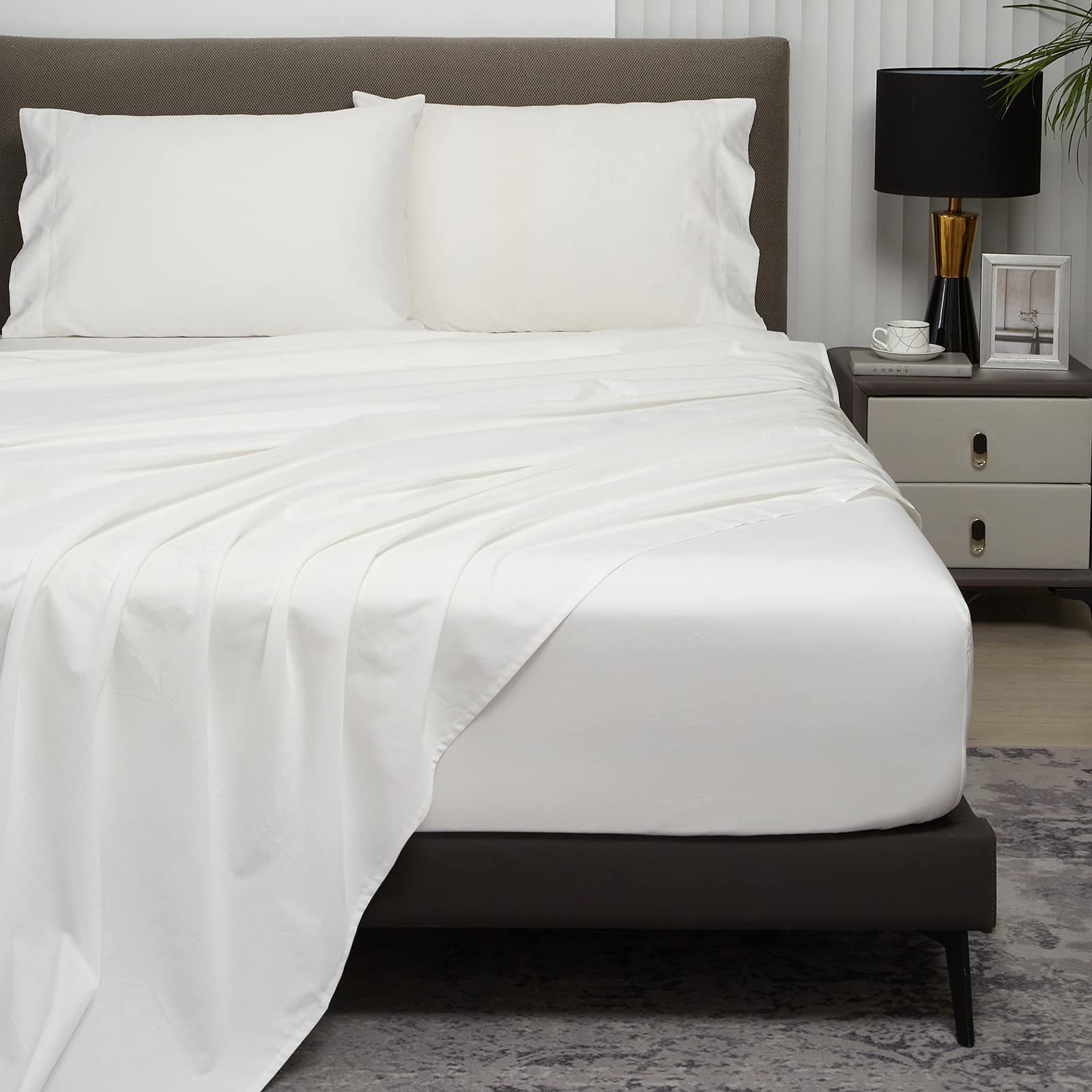 Hyprest 100% Cotton Full Sheets, 18''-24'' Deep Pocket Full Sheet Set, White Soft Breathable Sheet Set