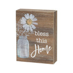 Inspirational Wood Grain Mini Block Sign, 4' (Bless This Home)