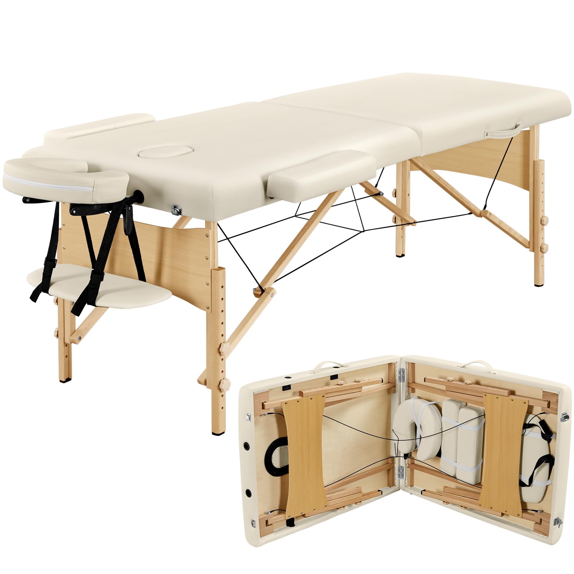 Yaheetech Massage Table Portable Lash Beds Spa Bed Massage Couch Foldable Spa Tables Adjustable 2 Fold with Non-Woven Bag 28 inc
