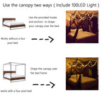 8 Corner Bed Canopy With 100 Led Star String Lights Battery Operated, Bed Netting Unique Style 4 Door Square Canopy Bed Curtains