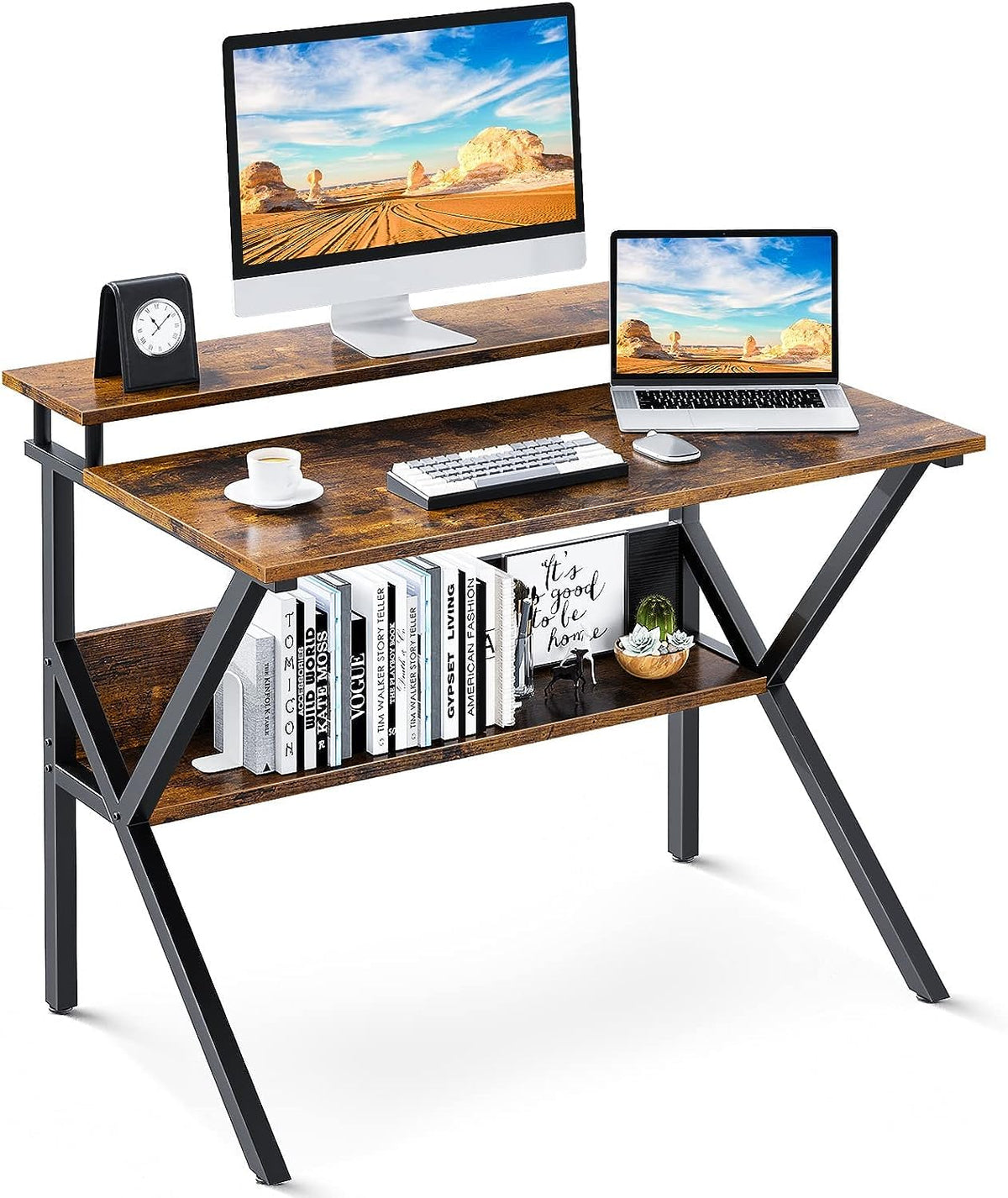 Priti Small Desk, 27.5 Inch Small Computer Desk, Compact Desk With Storage, Tiny Study Desk With Monitor Stand For Home Office,