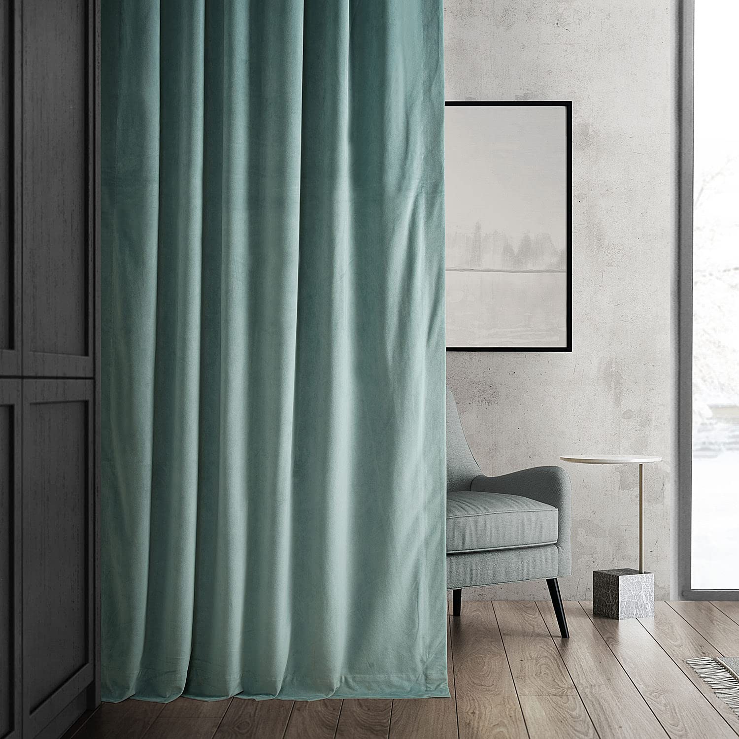 Hpd Half Price Drapes Signature Velvet Thermal Blackout Curtains For Living Room 120 Inch Long (1 Panel) Rod Pocket Insulated Blackout Curtains For Bedroom Window Curtains, 50W X 120L, Skylark Blue