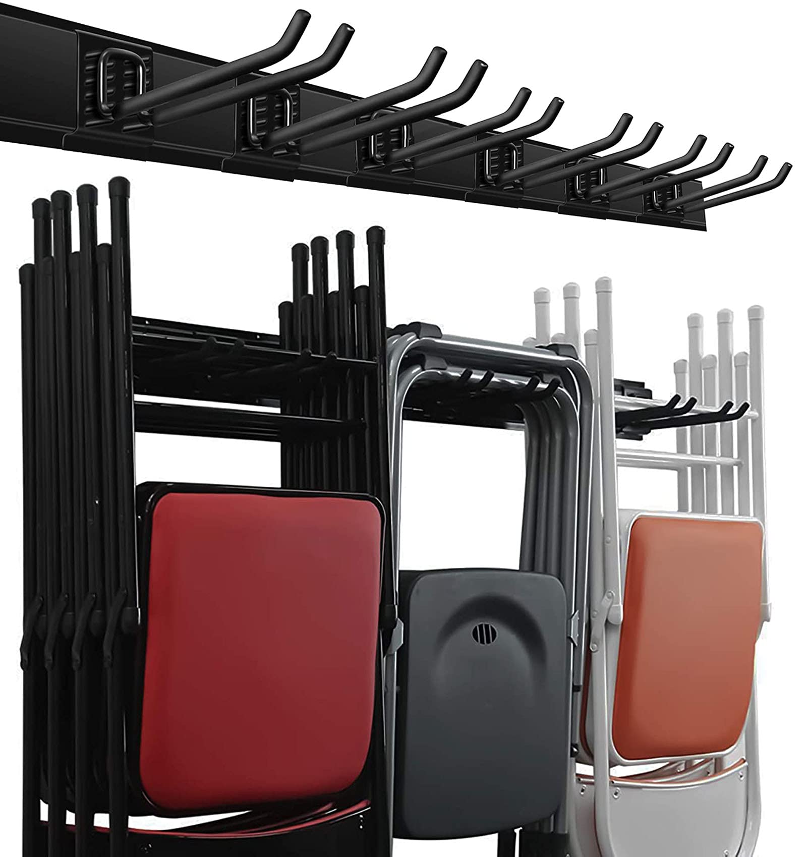 Wallmaster Garage Storage Organization Wall Mount, Garden Tool Rack Organizer Heavy Duty Folding Chair Hangers with 6 Adjustable