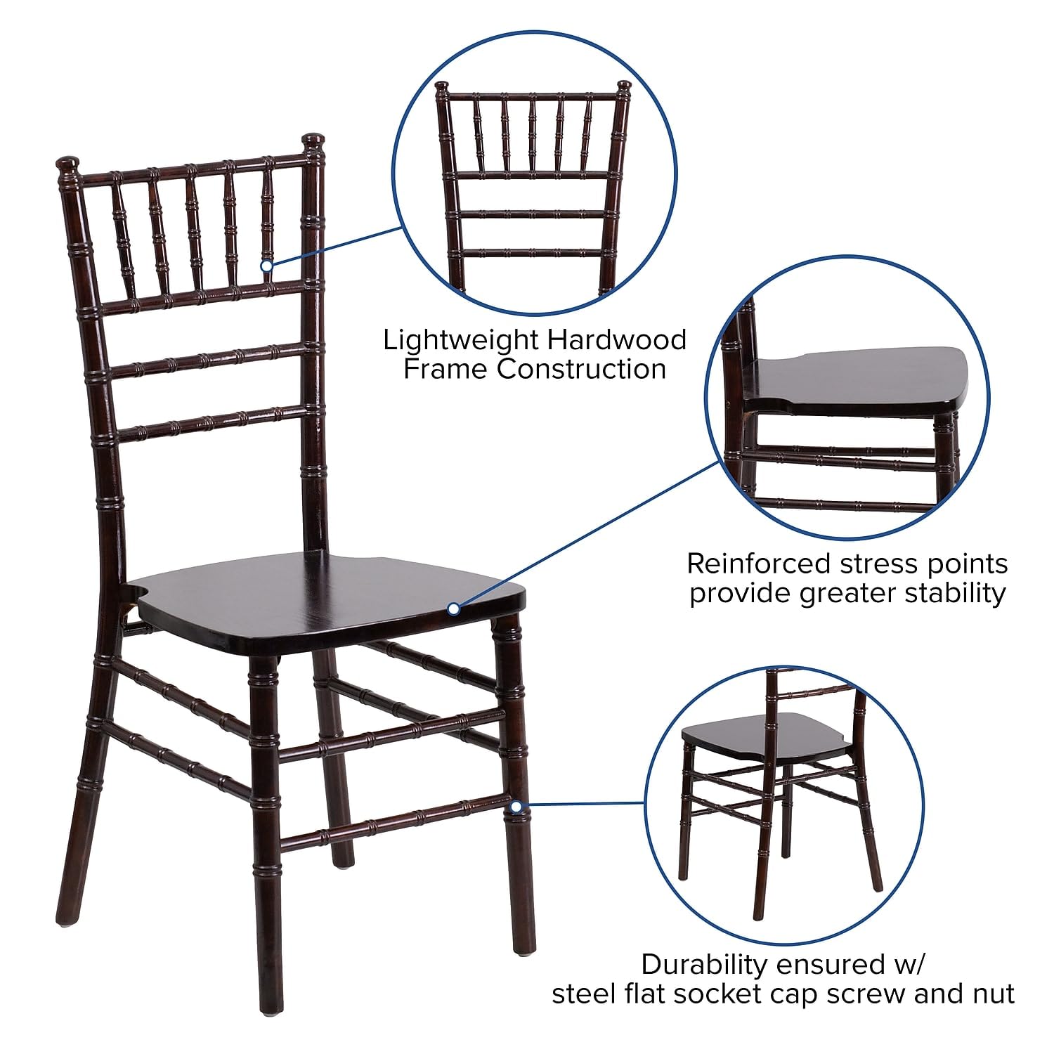 Flash Furniture Hercules Series Walnut Wood Chiavari Chair