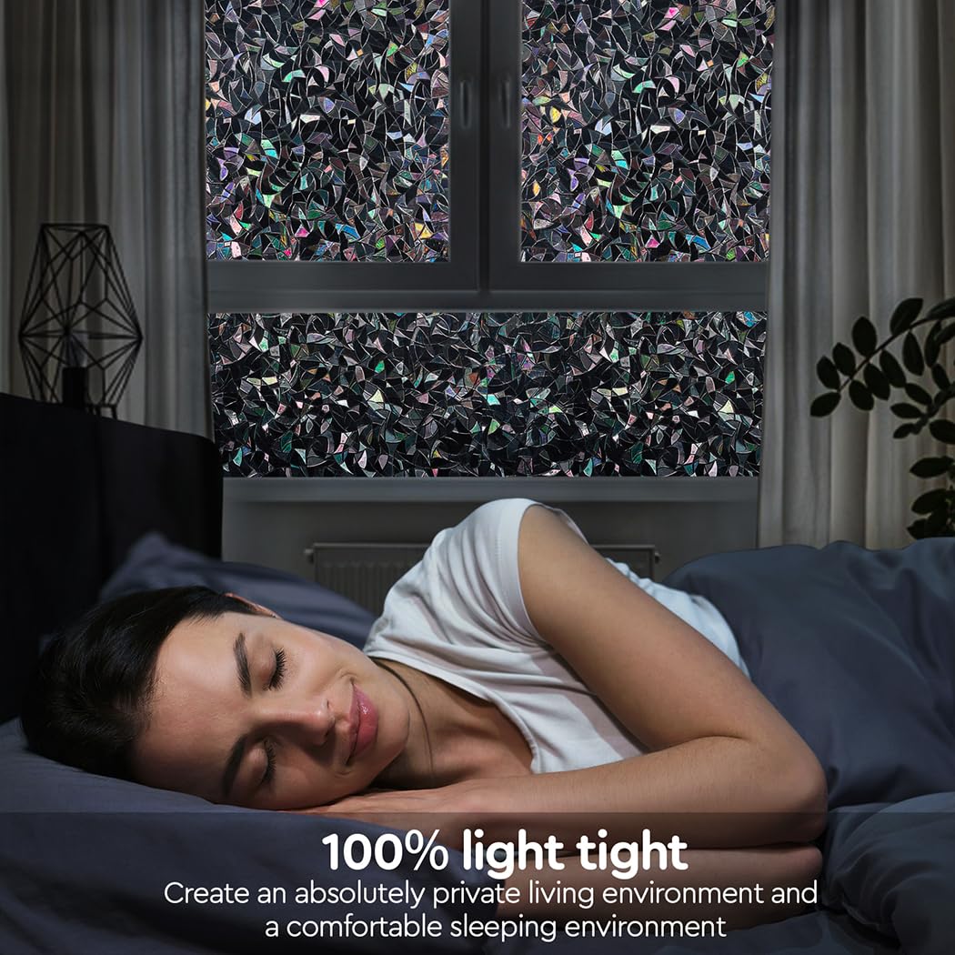 Finnez Blackout Window Film Rainbow Privacy Film 3D No Glue Glass Sticker For Glass Door Home And Office Heat Control Anti Uv 23