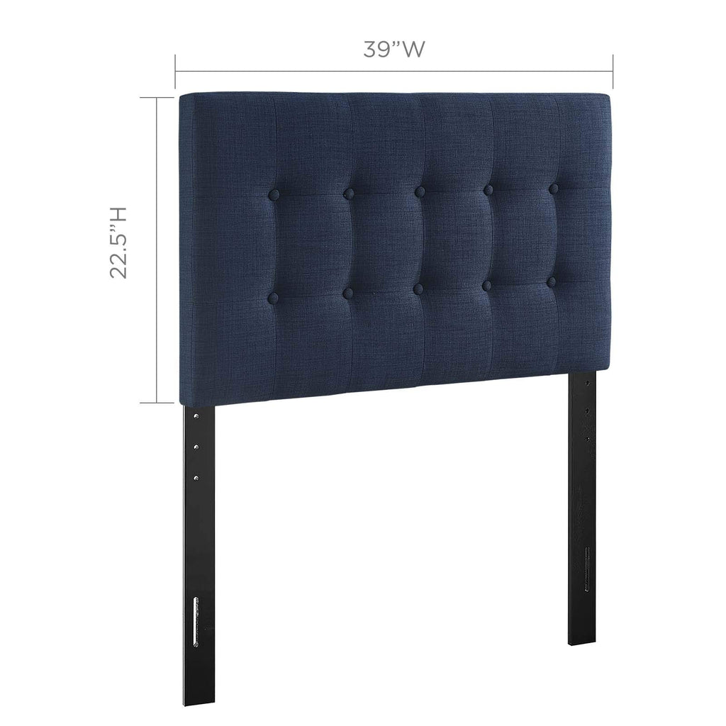 Modway Emily Tufted Button Linen Fabric Upholstered Twin Headboard in Navy