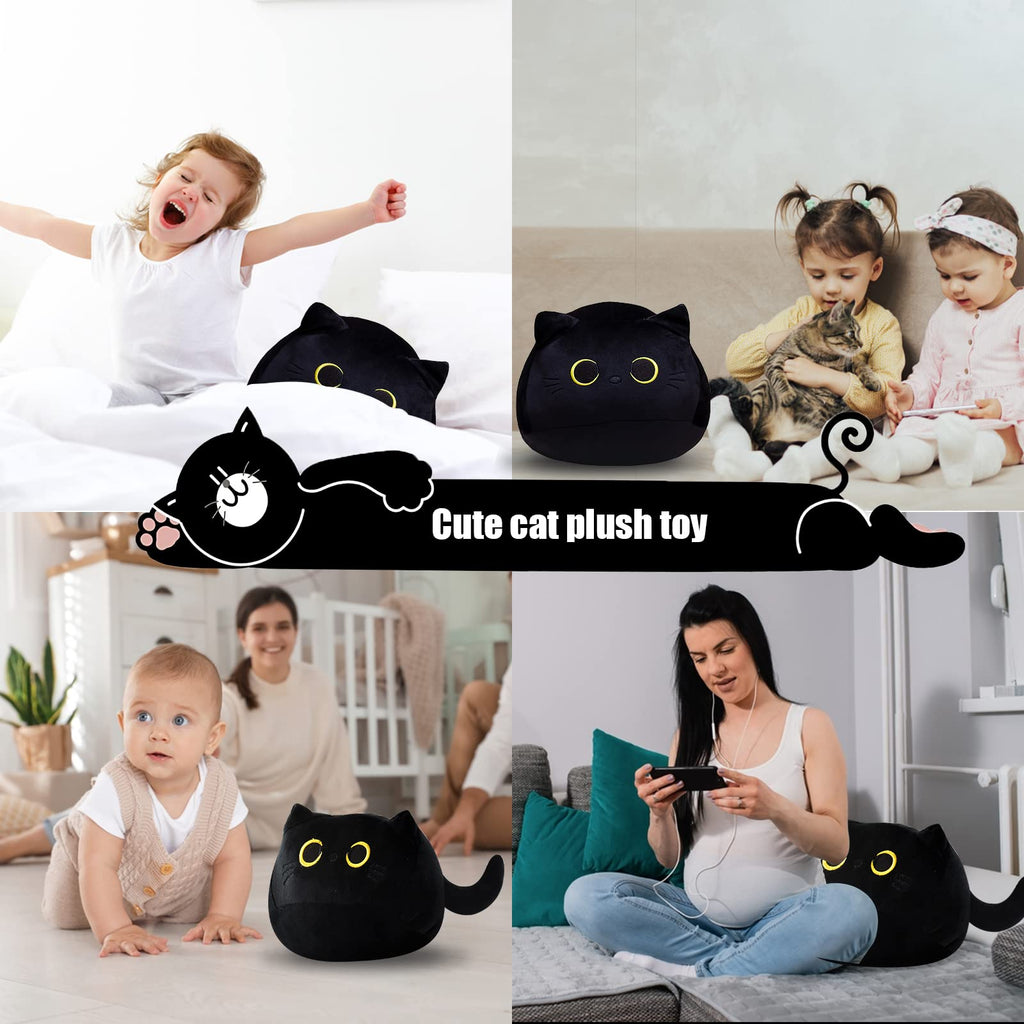 Auderhine 10' Cute Black Cat Plush Toys, Soft Cat Pillow Squishy Plushies, Cat Stuffed Animals Kawaii Plush Toys Home Decoratio