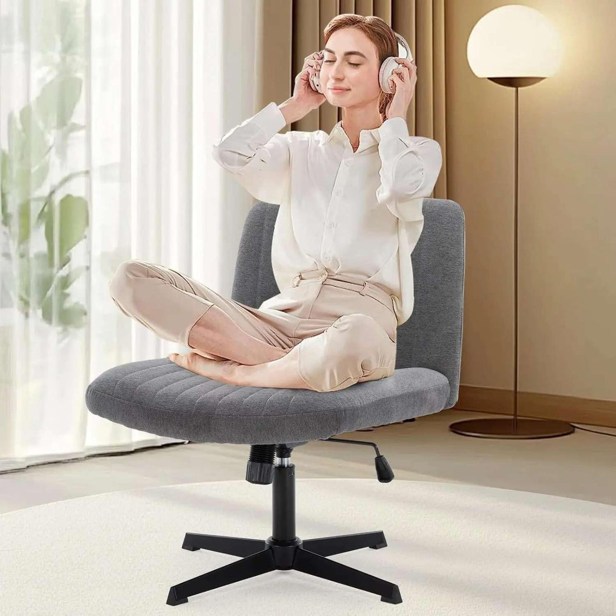 Ergonomic Armless Office Chair: Wide Crosslegged Design For Comfort & Support, Swivel & Adjustable Midback Home Desk Chair