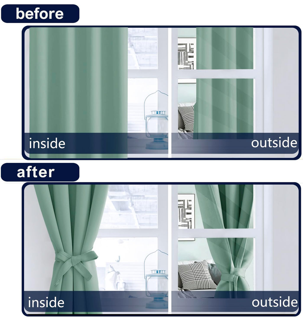 Hiasan Light Sage Blackout Curtains 45 Inch Long, Light Blocking Thermal Insulated Rod Pocket & Back Tab Christmas Drapes Sewn W