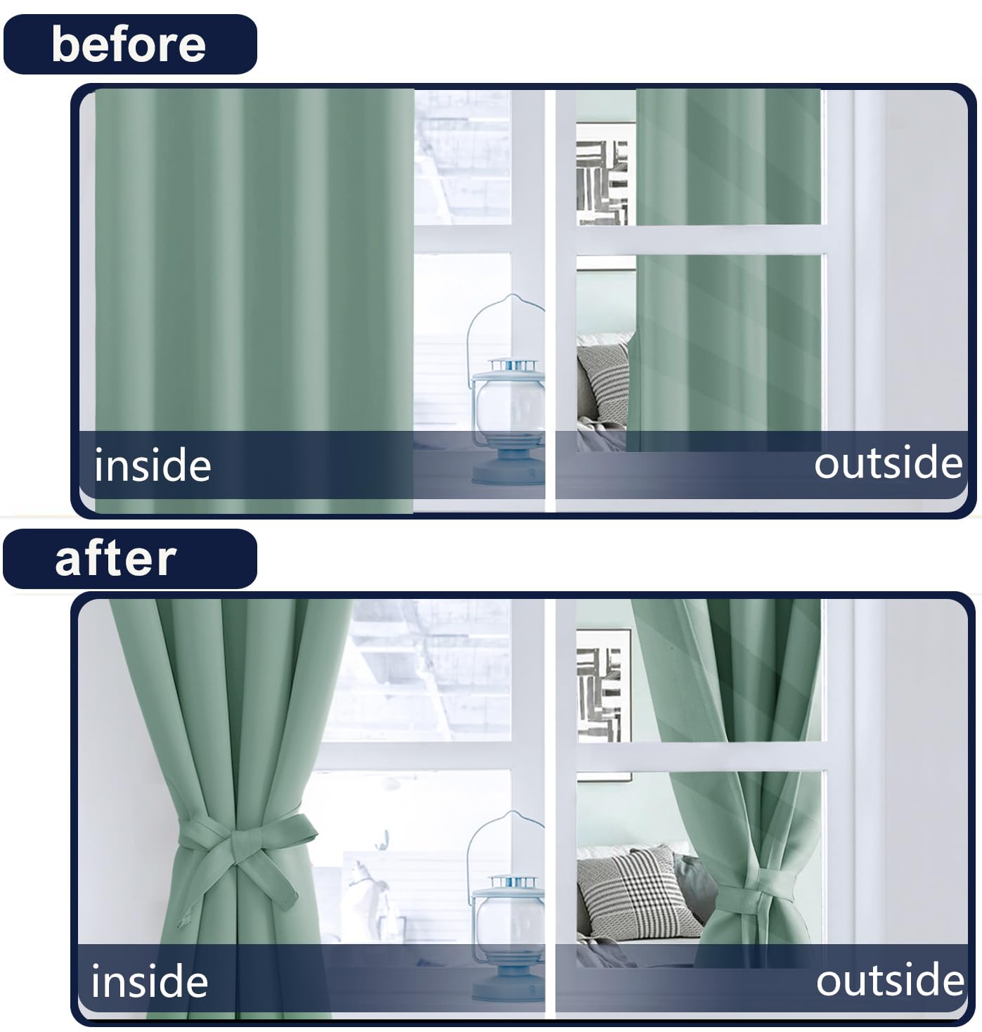 Hiasan Light Sage Blackout Curtains 45 Inch Long, Light Blocking Thermal Insulated Rod Pocket & Back Tab Christmas Drapes Sewn W
